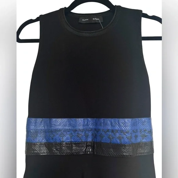 PROENZA SCHOULER $990 Retail Black Rattlesnake Trim Fit & Flare Dress, Size XS